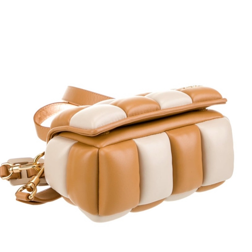 Limited Edition Kate Spade Boxxy East West Woven leather Tan Cream Bag excellent - Picture 5 of 6